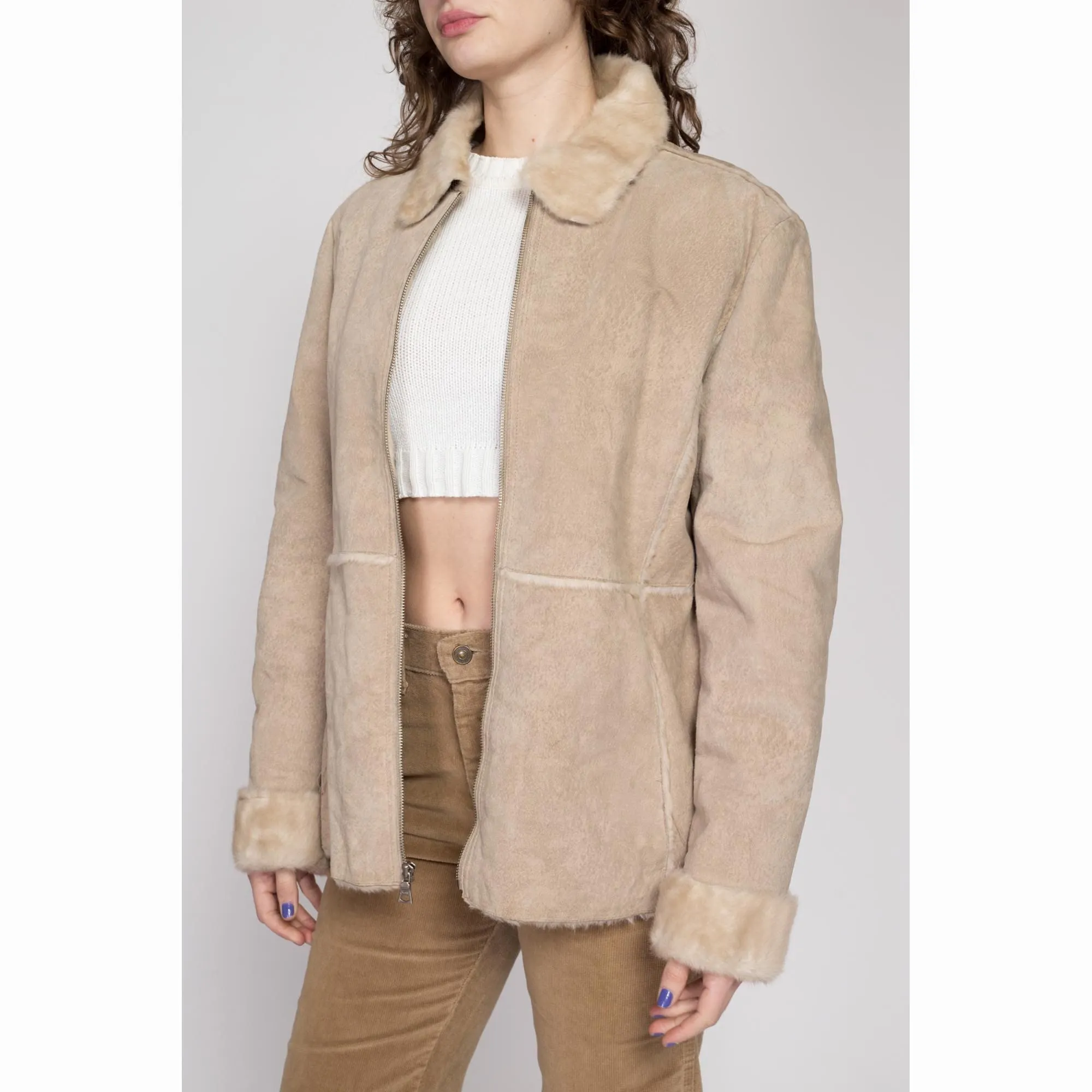 XL Y2K Guess Tan Suede Shearling Coat