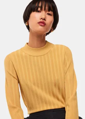 Yellow Ribbed Detail Crew Neck Knit