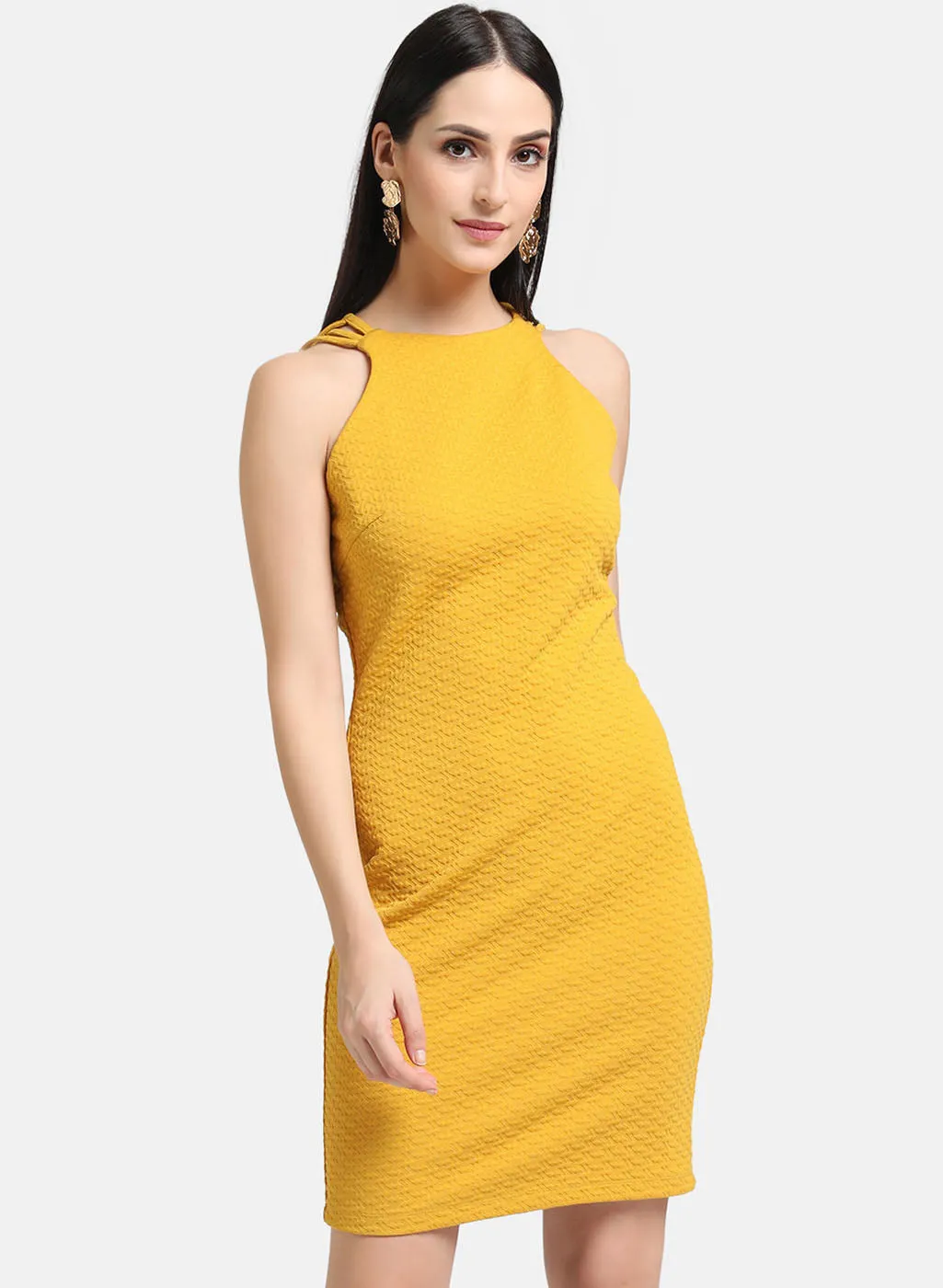 Textured Yellow Mini Dress