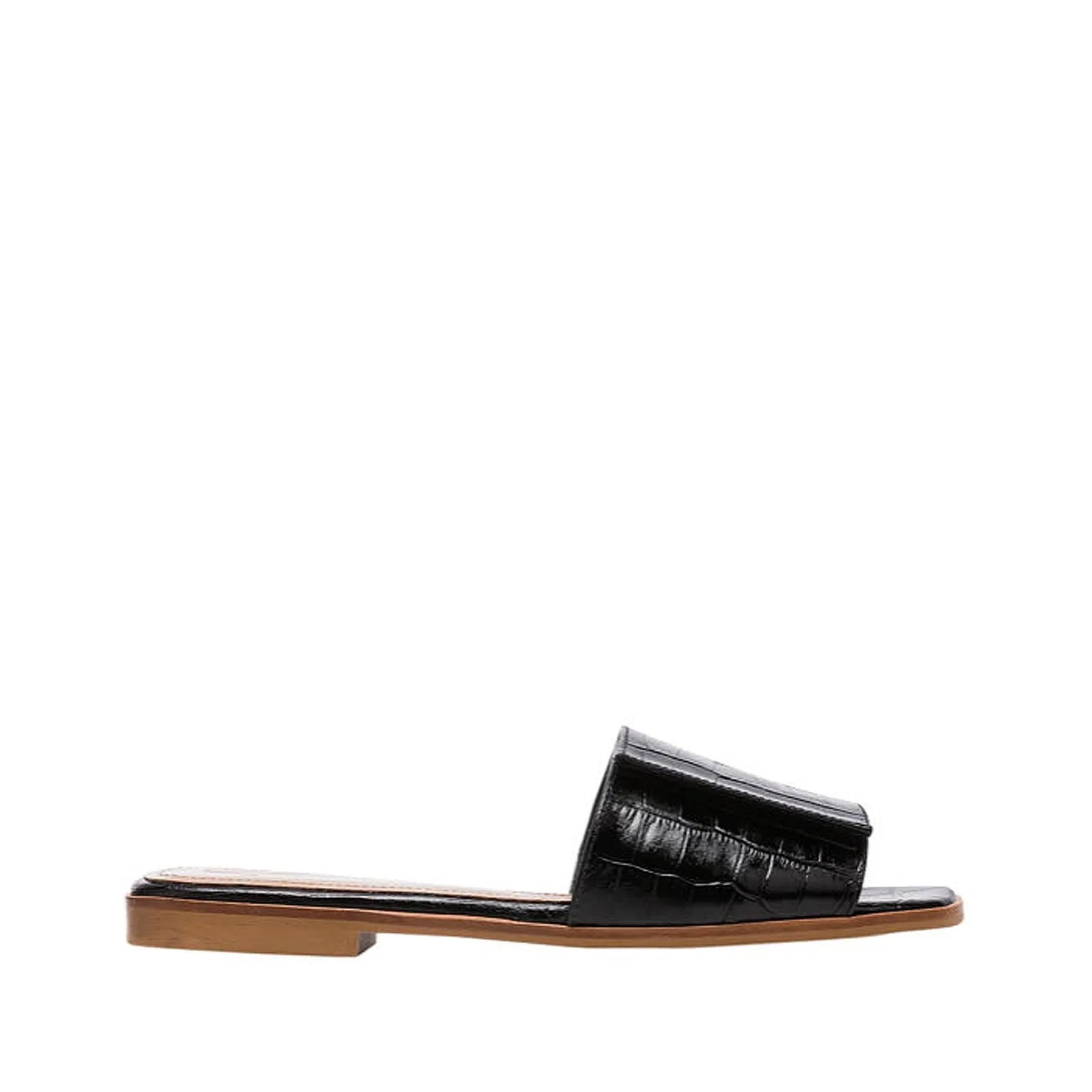 Yola Leather Croco Black Flat Sandals